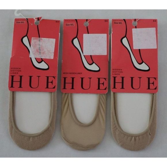 Hue V07GD 79276 Women's Sz M/L Cream Mesh & Cotton Hidden Liner Socks - 3 Pairs - Picture 1 of 2